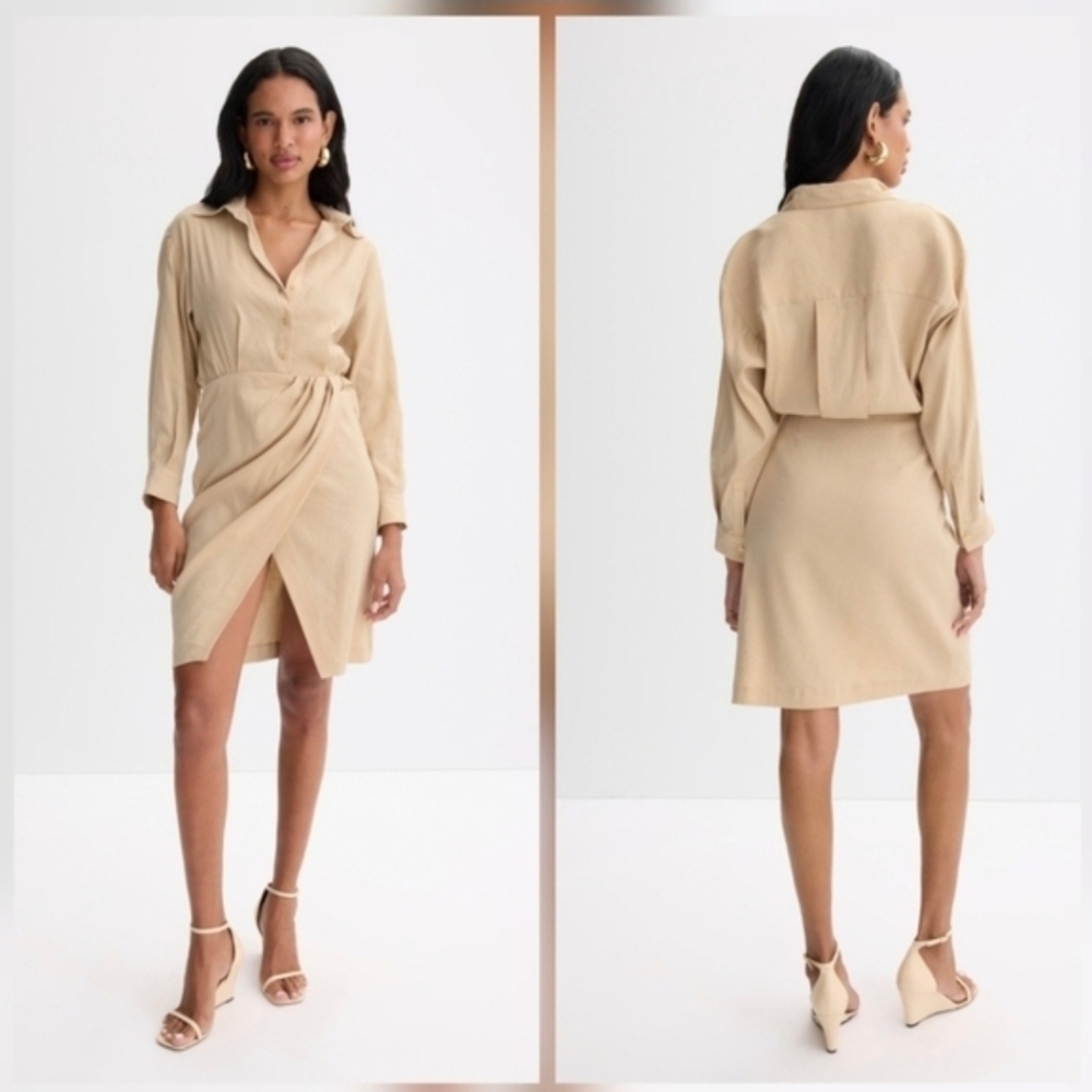 Maje Rilinen Wrap Dress Collared Long Sleeve Size XS